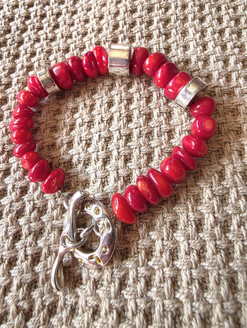 Vintage Chunky Coral/925 Sterling Silver Toggle Bracelet by Robert Lee Morris